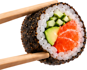 Sushi held by chopsticks